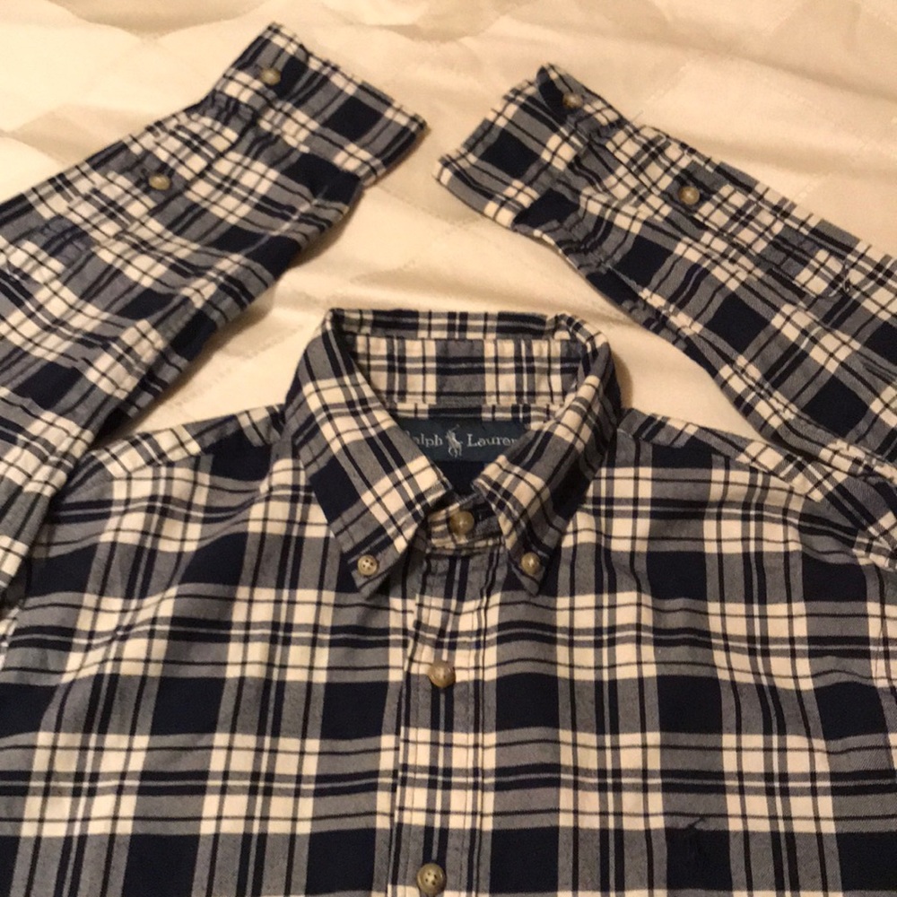 Polo long sleeve button up blue white
